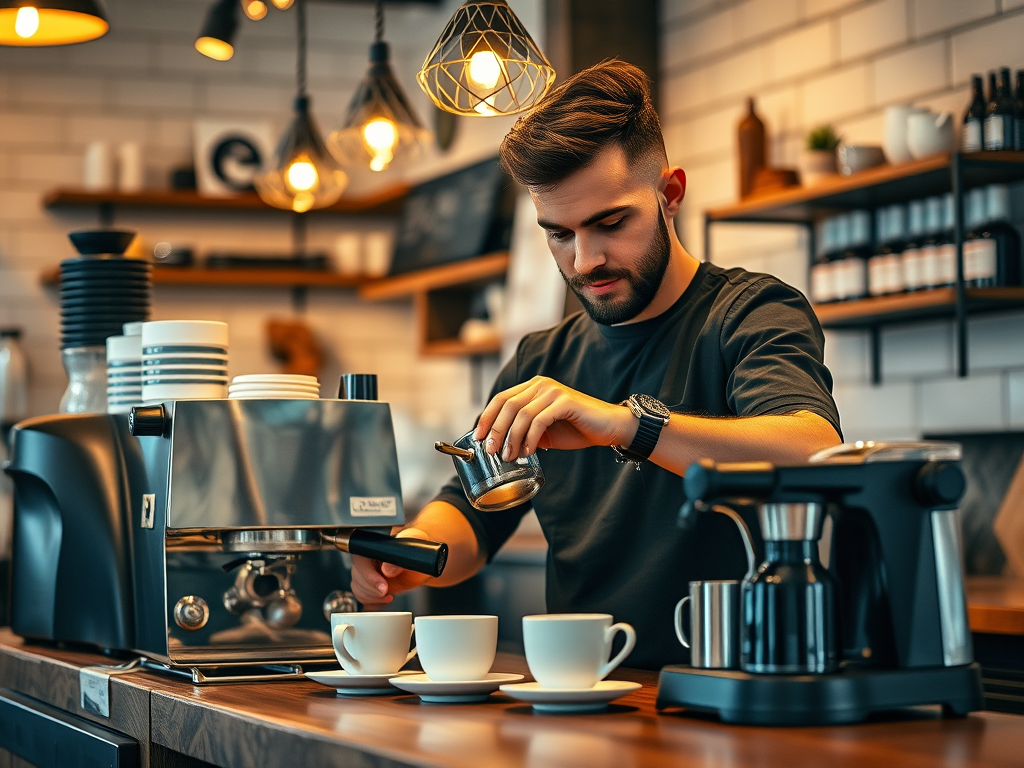 coffee shop with a barista who does americano coffee