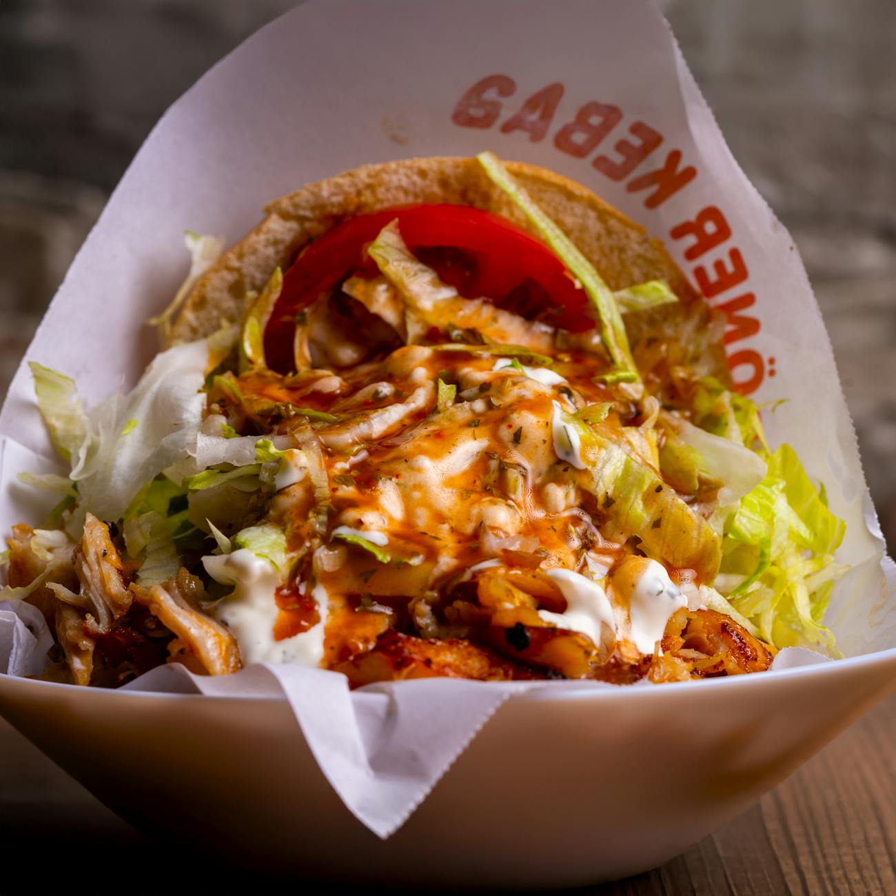 delicious chicken doner kebab with fresh vegetables