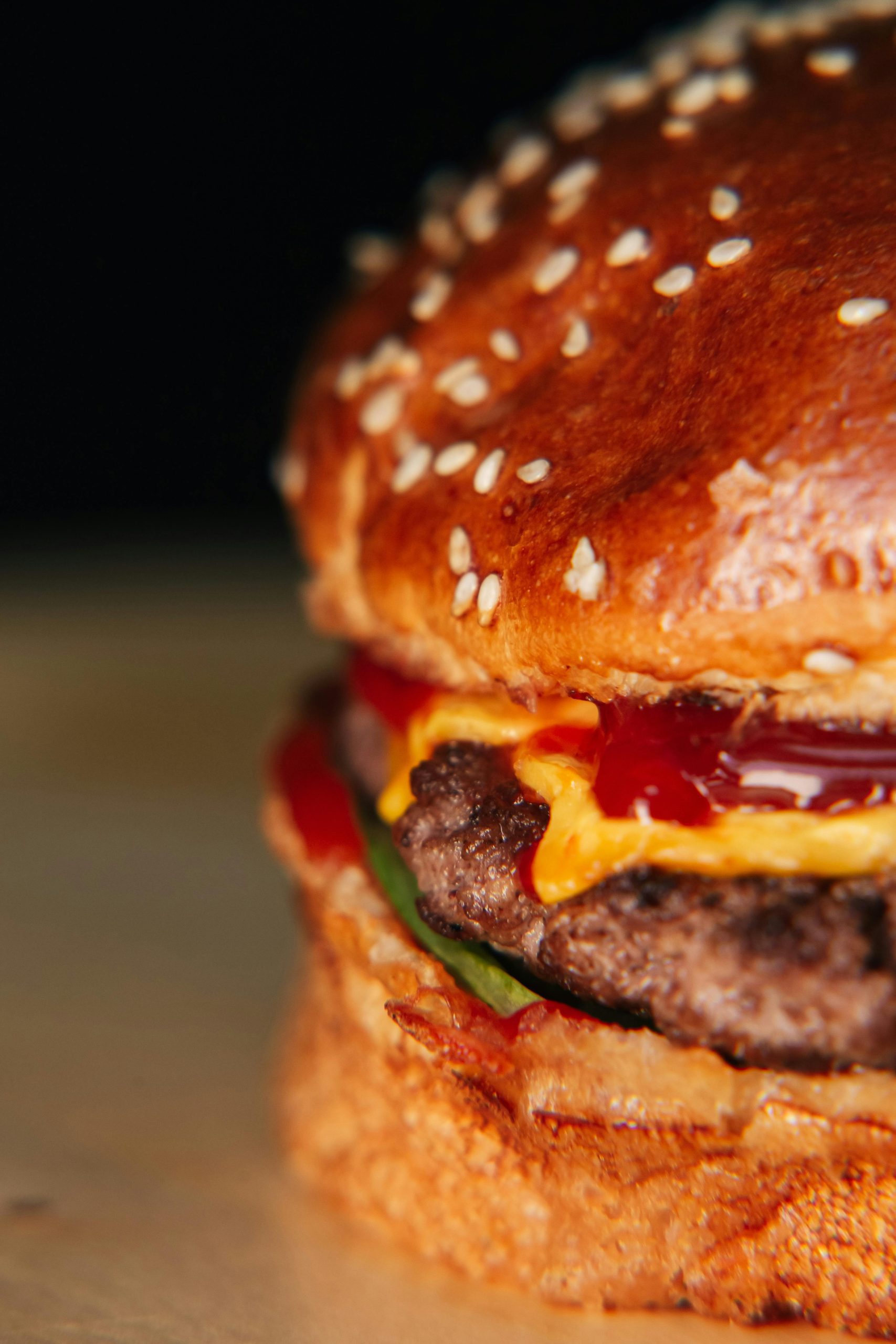A close up shot of a hamburger