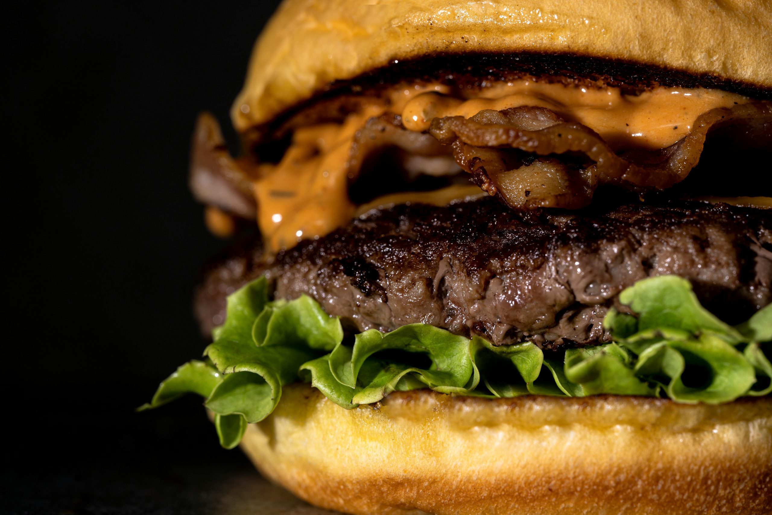Close up shot of a hamburger